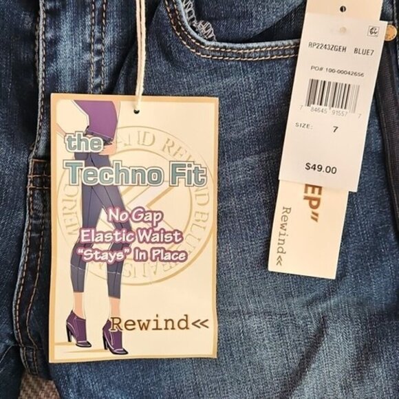 Rewind Jeans Women's Size 7/28W (28x27) Black Racing Stripe Dark Blue RP2243ZGEH - Picture 8 of 16